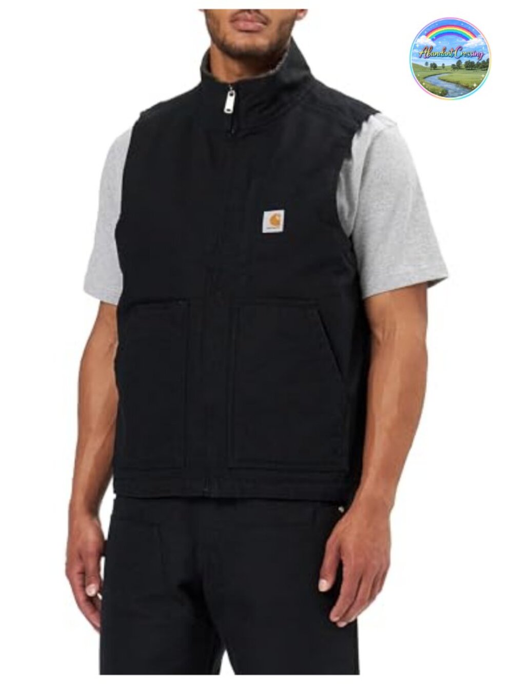 Heavyweight Sherpa Lined Cotton Mock-Neck Vest Insulated